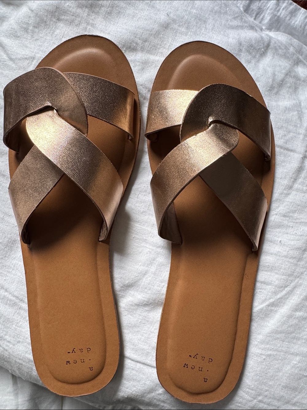 Rose Gold Crisscross Slide Sandals